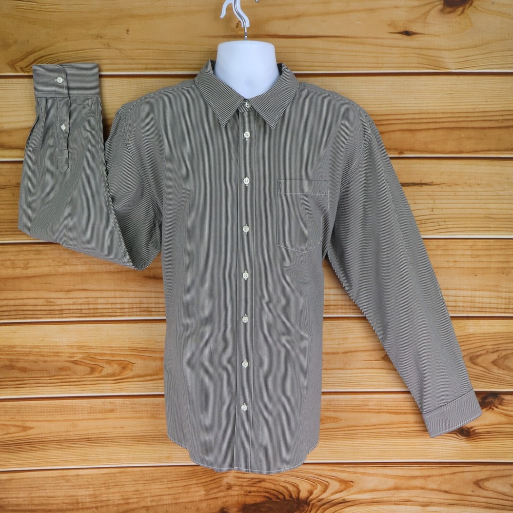 Old Navy Button Up‎ Shirt Mens XXL Gray Striped Cotton Long Sleeves Point Collar